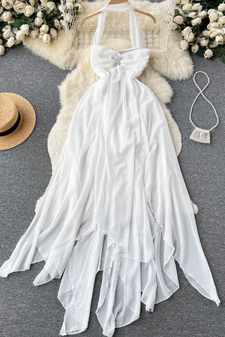 Robe longue de vacances en mousseline fendue irrégulière pour femme