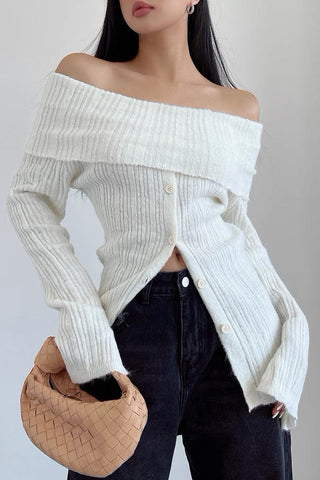 Off Shoulder Knit Long Sleeved Top