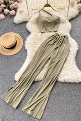 Set Crop Tops + High Waist Bandage Long Pants Beach Two Piece Suits