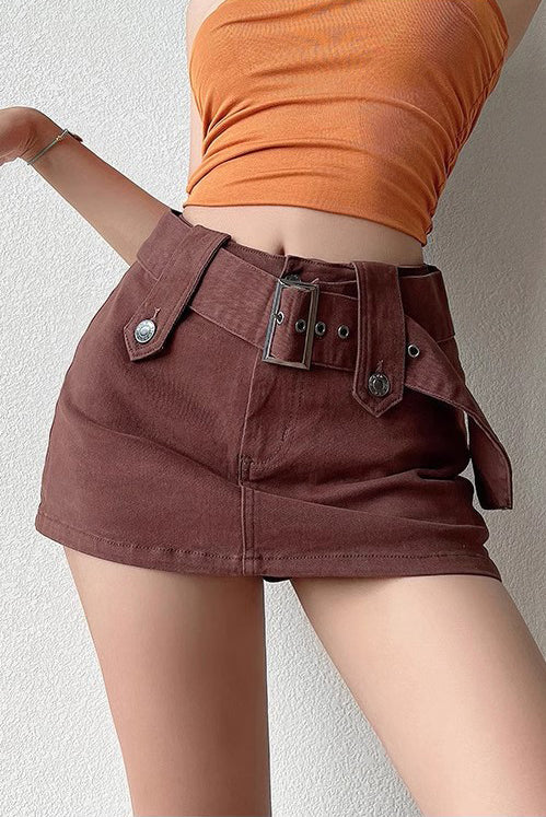 Sexy Wide Belt Wrap Buttocks Super Shorts Skirt