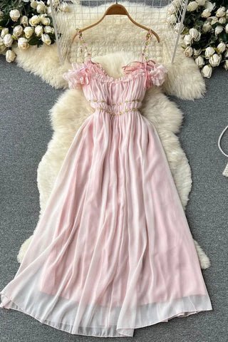 Robe longue élégante à épaules dénudées et bretelles pour femme