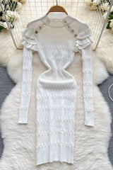 Ruffled Dress For Slim Elastic Knitted Sweater Dress