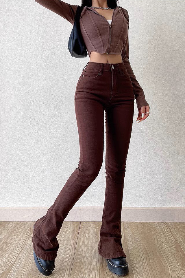 High Waist Flared Horseshoe Pants Trousers Tight Fitting Jeans