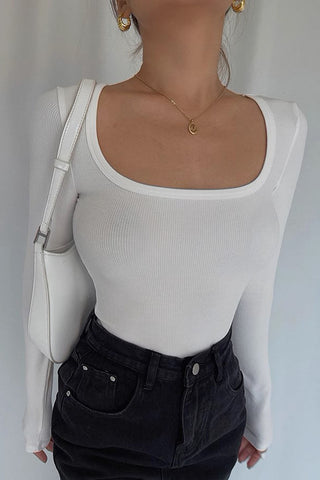 U-Neck Long Sleeved Sexy Low Cut Tight Top