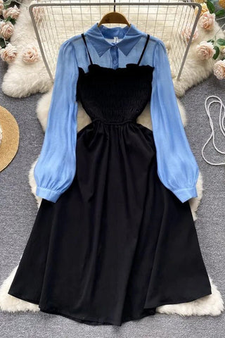 Robe chemise décontractée deux pièces coupe trapèze, robe de soirée élégante