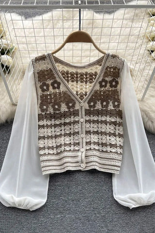 Shirts Chiffon Long Sleeves Knitted Cardigan Tops