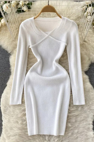 Soft Clothes Casual Long Sleeve Knitted Bodycon Vestidos Lady Dress