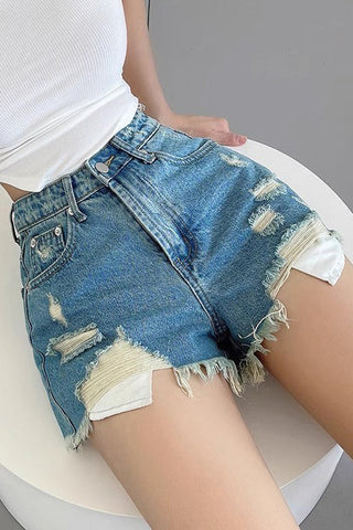 High Waisted Ripped Denim Shorts