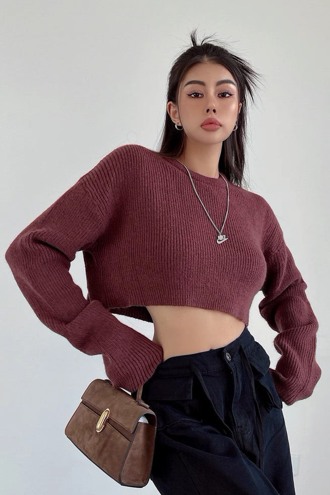 Loose Fitting Sweater Round Neck Long Sleeved Knit Top