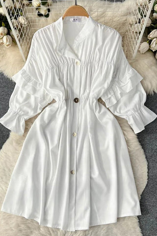 Elegant Puff Sleeve Casual Shirt Dress