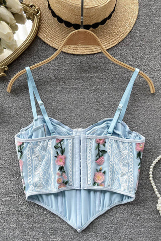 Floral Embroidery Lace Camisole Backless Female Beach Crop Tops