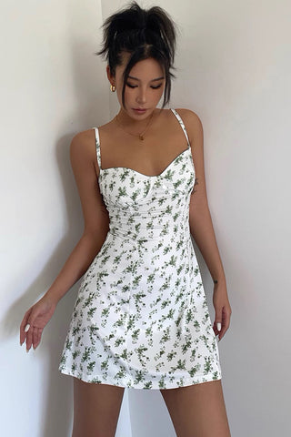 Tief ausgeschnittenes rückenfreies sexy Riemchenkleid mit Blumenmuster und Wickeldesign