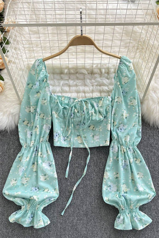 Floral Blouse Off Shoulder Floral Shirt Back Female Lantern Sleeves Corset Print Tops