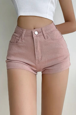 High Waist Wrap Hip Denim Shorts