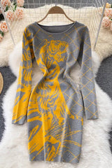 Knitted Dress Animal Jacquard Sweater Dress