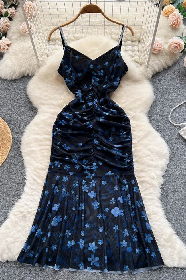 Frau Paket Hüften Bodycon Party Kleid Dame Romantische Blumendruck Meerjungfrau Langes Kleid