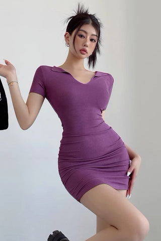 Sexy V-Neck Tight Wrap Buttocks Waistband Bodycon Dress