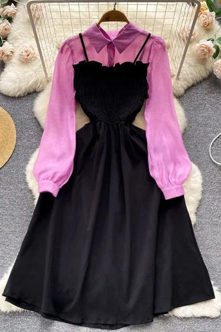 Robe chemise décontractée deux pièces coupe trapèze, robe de soirée élégante