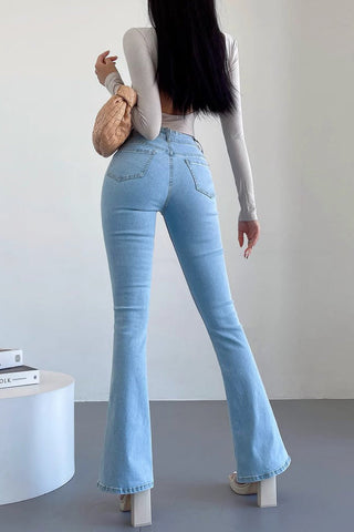 Split Hem Flare Leg High Waist Skinny Jeans Pants