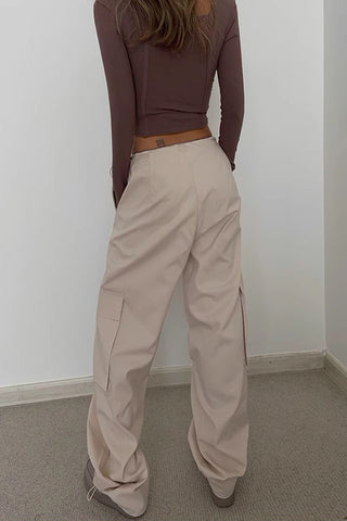 Three-Dimensional Large Pocket Pants With Pleated Cuffs For Casual Pants