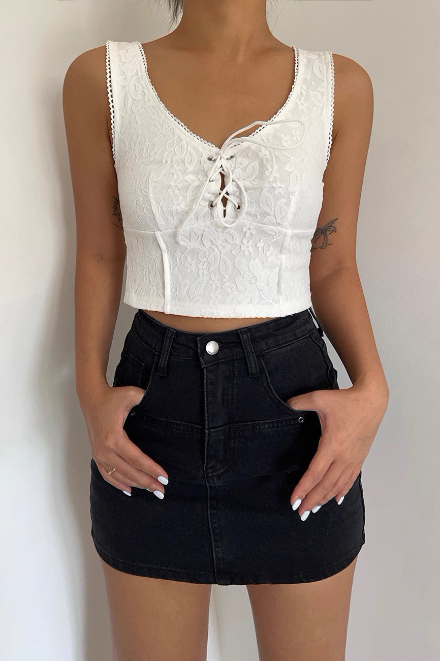 Lace Strappy Sleeveless V-Neck Tank Top