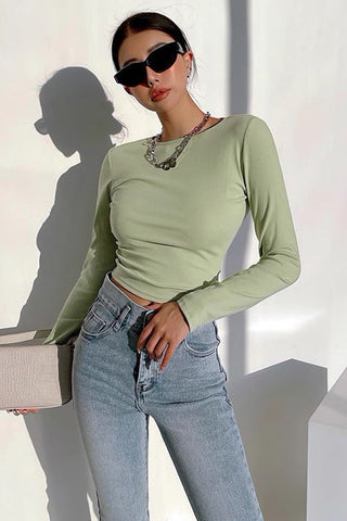 Sexy Backless T-Shirt Elastic Tight Slim Round Neck Top