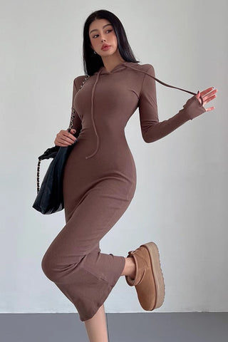 Hooded Sporty Style Knitted Long Dress