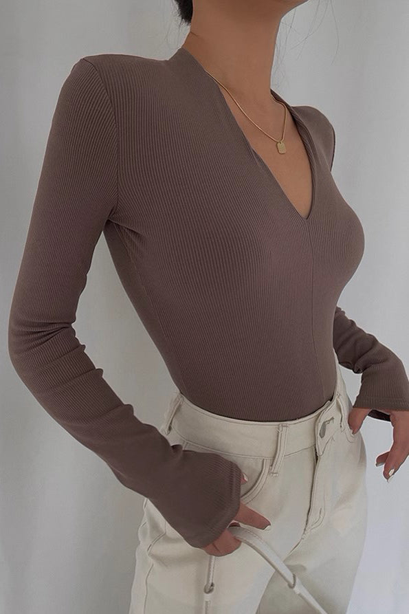 High Elastic V-Neck Long Sleeved Top