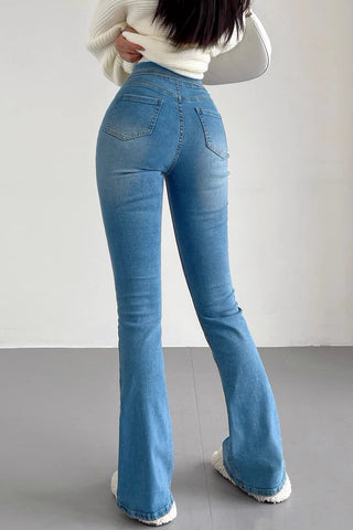 Elastische Rollover-Jeans mit hoher Taille