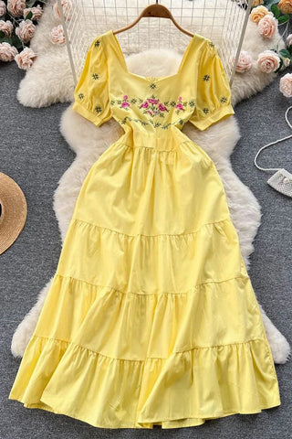 Romantic Floral Embroidery Party Dress Elegant Princess Long Dress