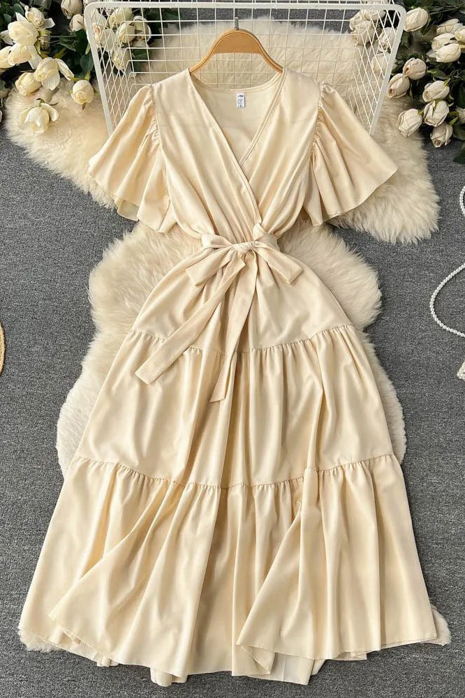 Romantic Butterfly Sleeve Robe Bandage Long Dress Elegant Vintage Party Dress