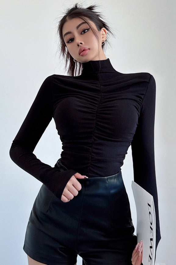 Long Sleeve Pleated Tight Top