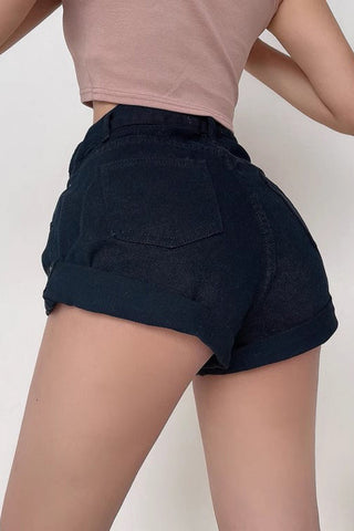 Retro High Waist Rolled Hem Loose Denim Shorts