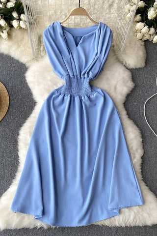 Dress Casual Elastic Waist Long Dress A-line Sleeveless Robe Femme Dress