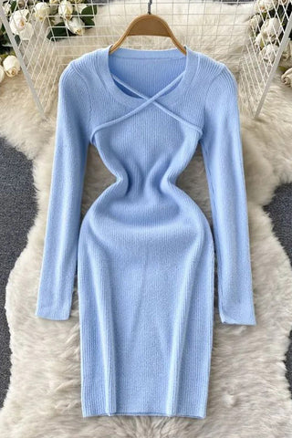 Soft Clothes Casual Long Sleeve Knitted Bodycon Vestidos Lady Dress