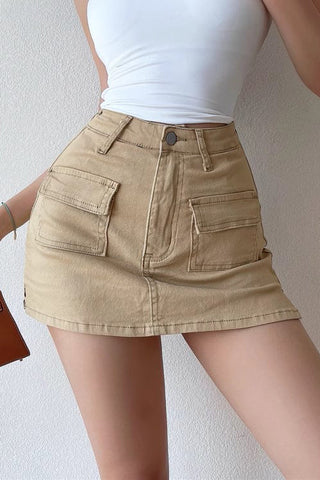 Casual Pocket Camouflage Denim Skirt High Waisted Wrap Hip Short Skirt A-Line Skirt