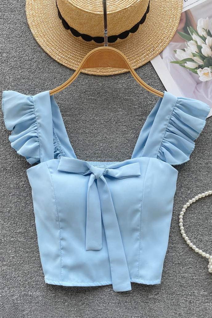 Ruffle Camisole Backless Design Sleeveless Elastic Waist Ladies Crop Tops