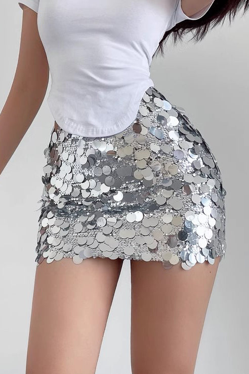 Sexy Large Sequin High Waist and Buttocks Mini Skirt