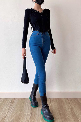 High Waist Tight Fit Small Foot Jeans with Hip Lift Elastic Pencil Pants