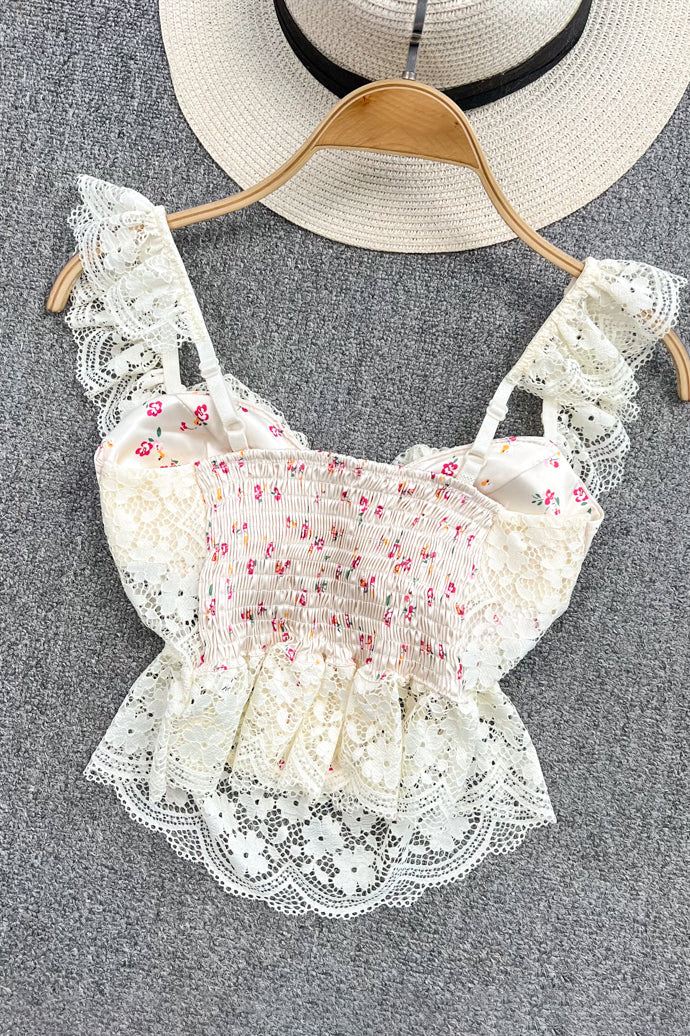 Femme Bra Strap Tank Top Lace Tops for Camisoles Harajuku Floral Tanks