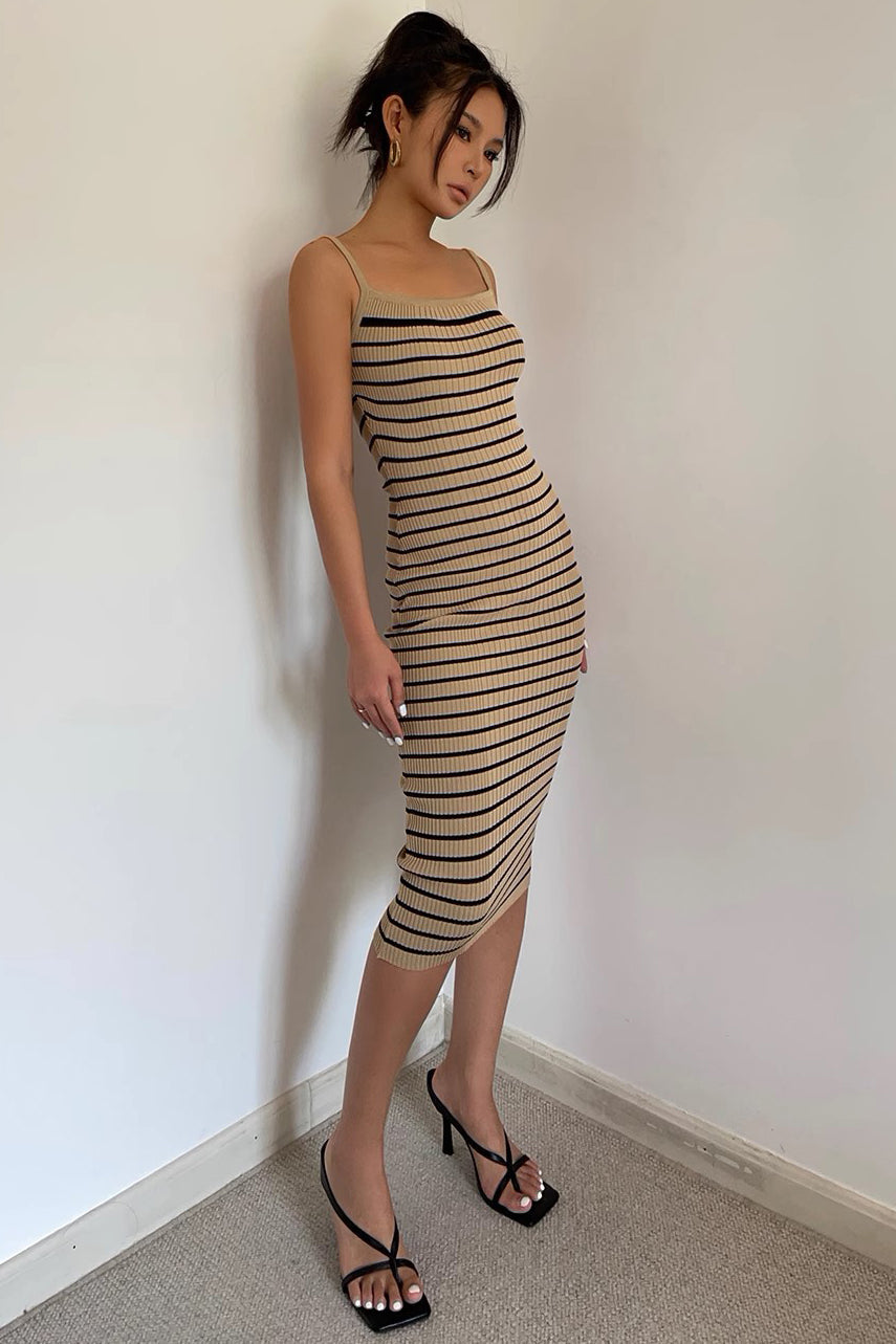 Striped Knitted Elastic Strap Dress