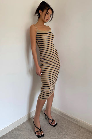 Striped Knitted Elastic Strap Dress