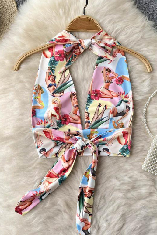 Crop Top Aesthetic Printed Camisole Backless Beach Corset