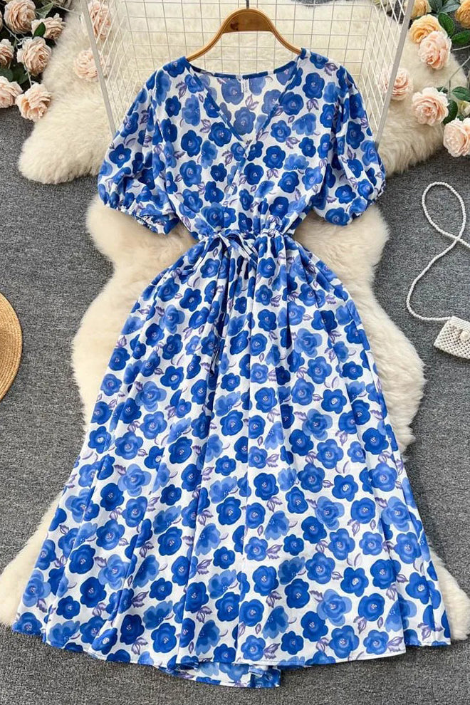 Romantic Floral Print Vacation Casual Long Party Dress