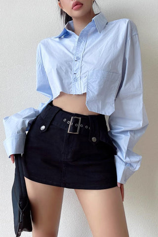 Tear Edge Exposed Navel White Shirt Lapel Loose Shirt