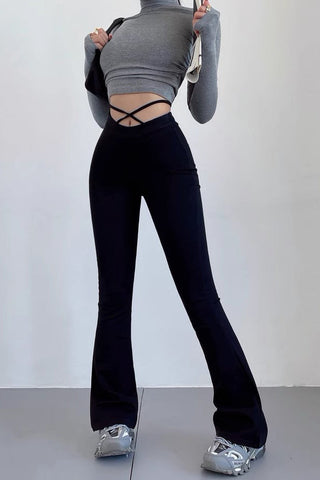 V-Shaped Waist Strap Slimming Micro Flared Pants