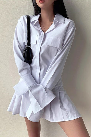 Ruffle Shirt Long Sleeve Mini Dress