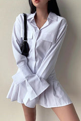 Ruffle Shirt Long Sleeve Mini Dress