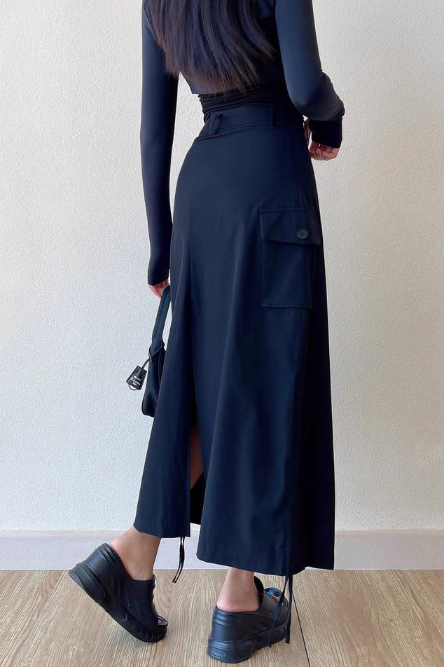 Sexy High Waisted Split Drawstring Hem Half Length Skirt