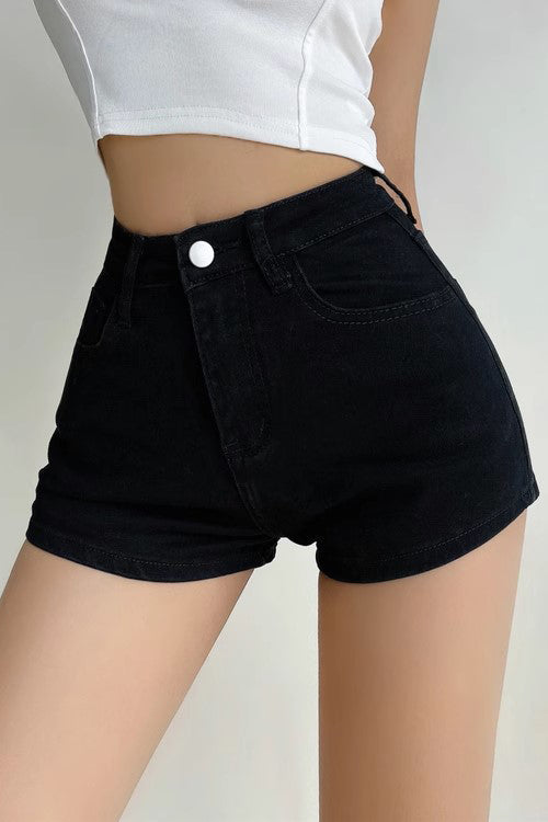 Jeansshorts mit Wickeldesign und hoher Taille